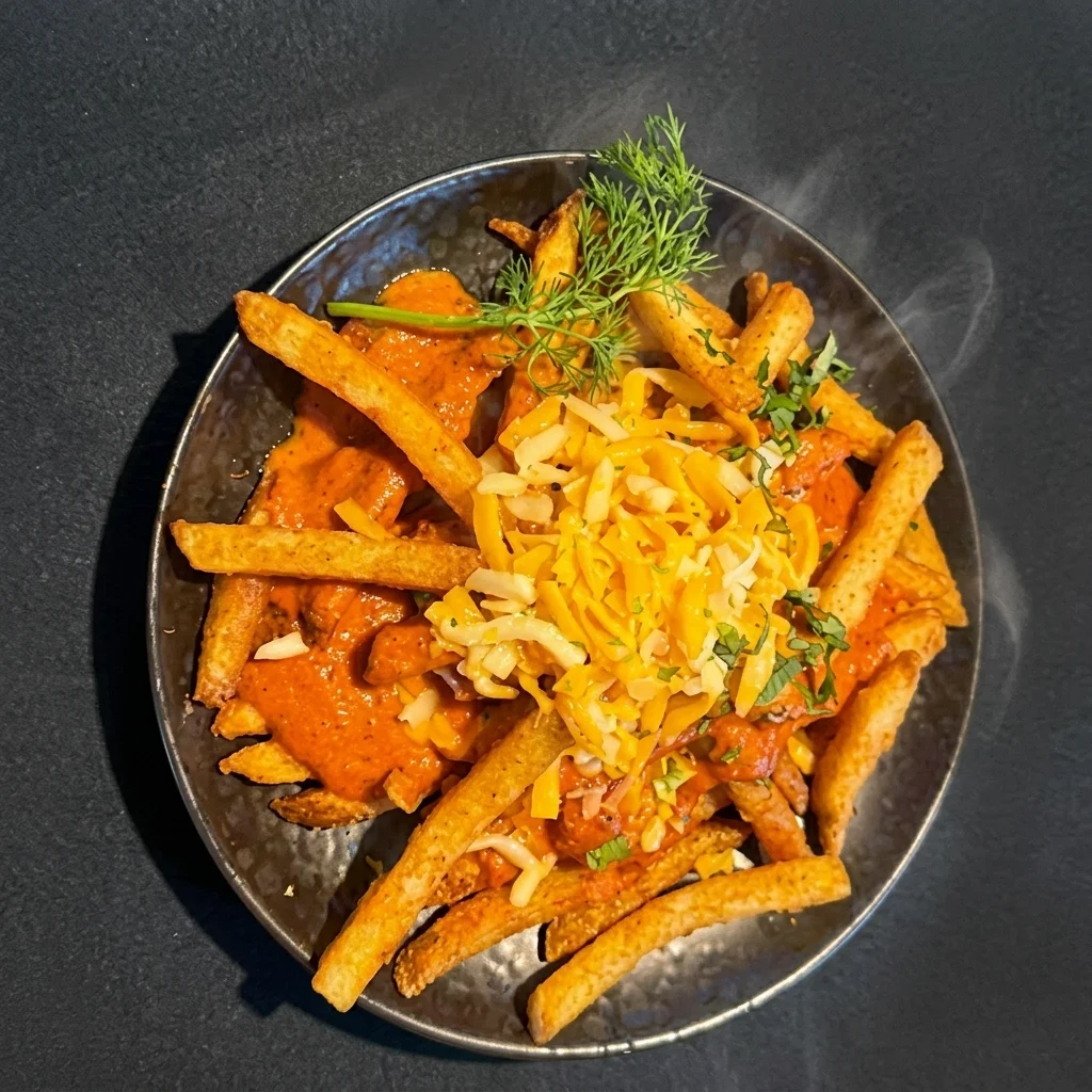 Butter chicken poutine with fries and cheese curds at Dil Tak Indian Cuisine and Bar, Toronto